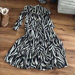 Black & White Zebra-Print Tiered Midi Dress